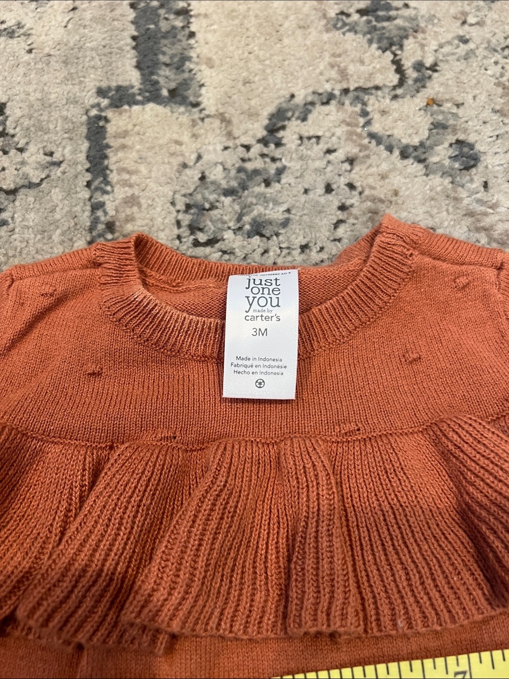 Carter's Rust Orange Ruffle Knit One-Piece Bodysuit - Picture 3 of 4